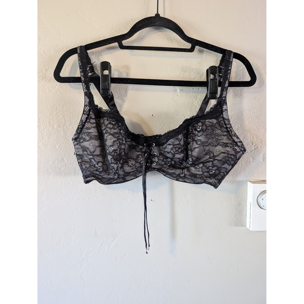 Fredricks‎ of Hollywood Black / Tan Sultry Lace Bra sz 36DD